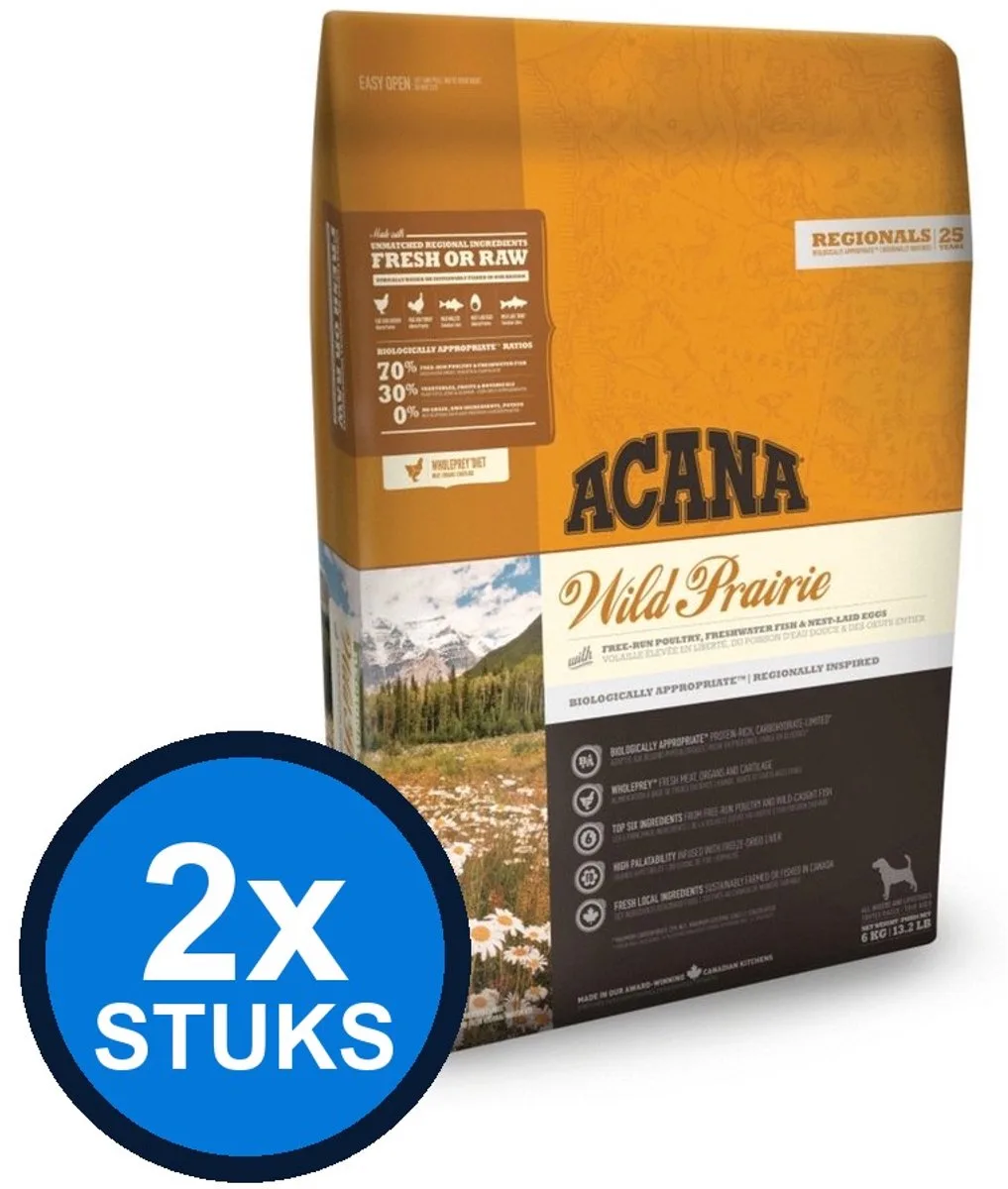 2x Acana - Highest Protein Dog wild prairie 6kg de Acana – photo produit
