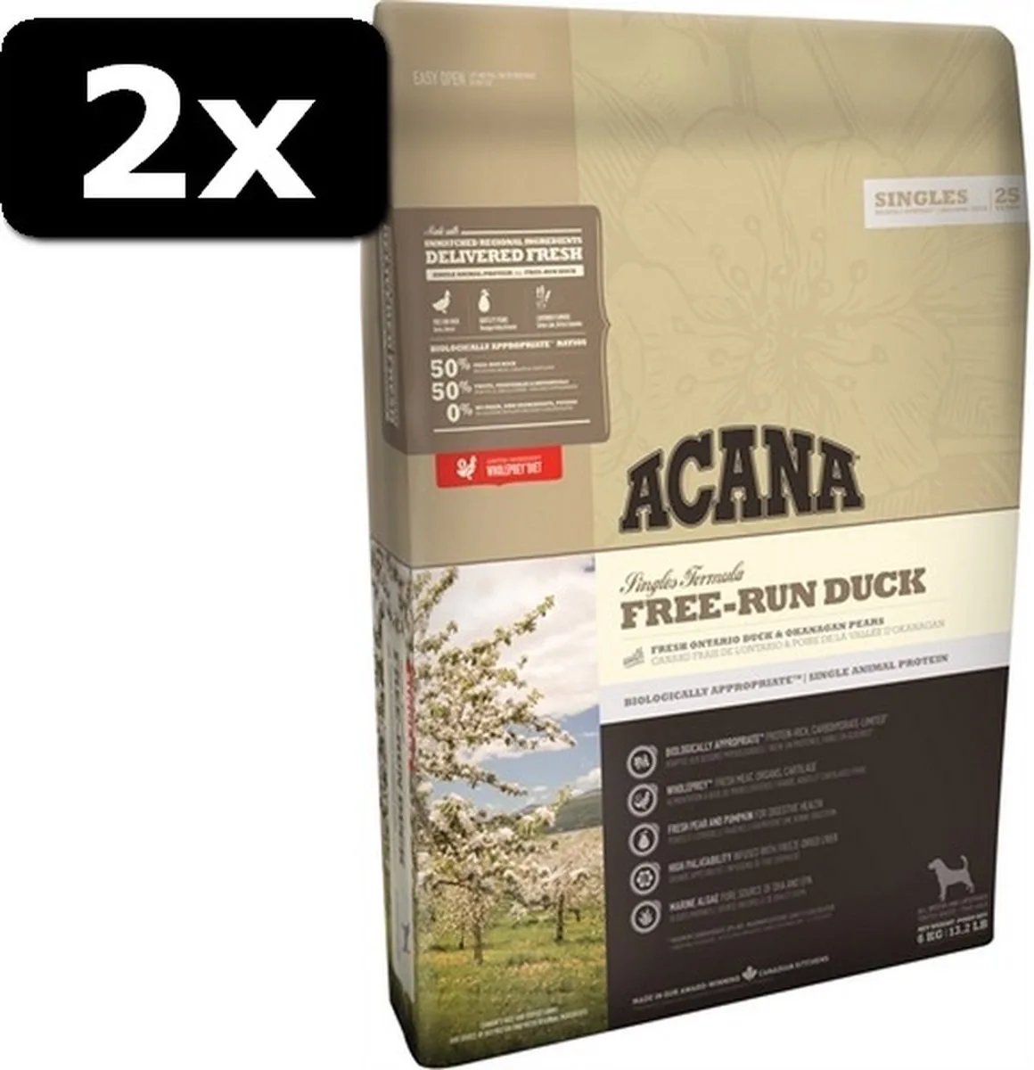 2x ACANA SINGLES FREE-RUN DUCK 2KG van Acana – productfoto