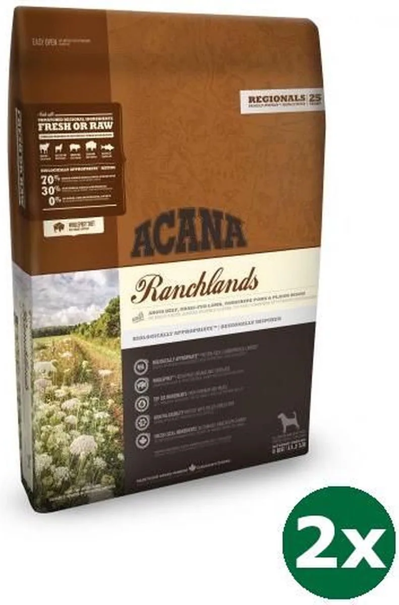 2x11,4 kg Acana highest proteÏn ranchlands dog hondenvoer by Acana – product photo