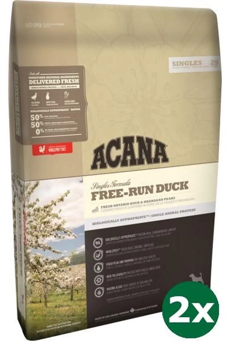 2x11,4 kg Acana singles free-run duck hondenvoer de Acana – photo produit