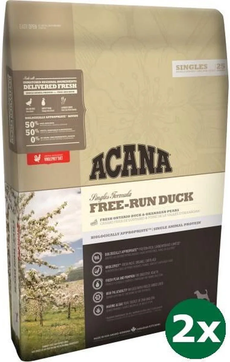 2x2 kg Acana singles free-run duck hondenvoer by Acana – product photo