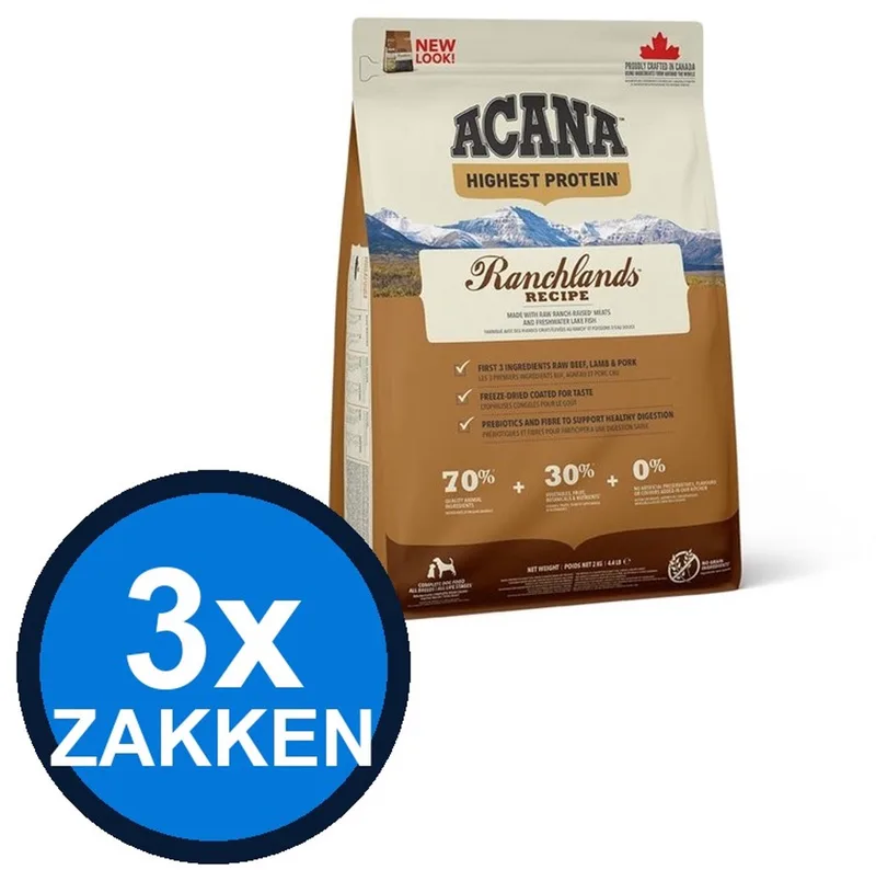 3x Acana - Highest Protein Dog Ranchlands - Hondenvoer Droogvoer - 2 kg von Acana – Produktfoto