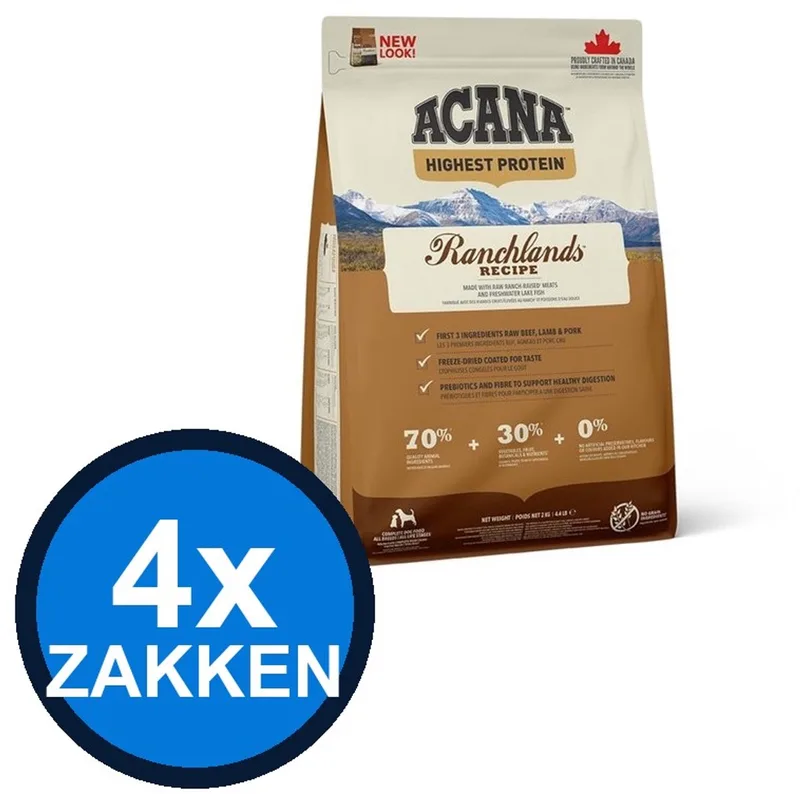 4x Acana - Highest Protein Dog Ranchlands - Hondenvoer Droogvoer - 2 kg von Acana – Produktfoto