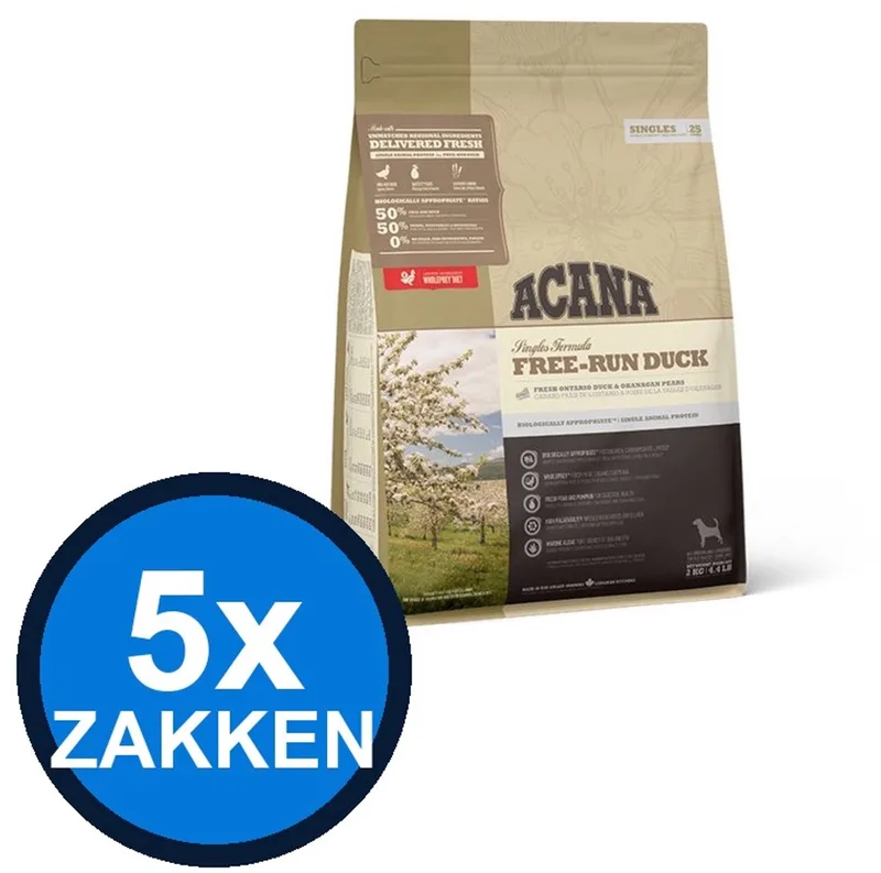 5x Acana - Singles Free-run Duck - Hondenvoer Droogvoer - 2 kg de Acana – photo produit
