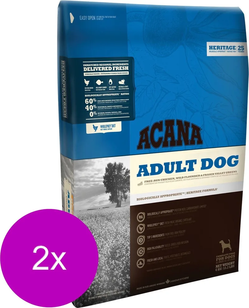 Heritage Adult Dog Kip&Kalkoen - Hondenvoer - 2 x 2 kg de Acana – photo produit