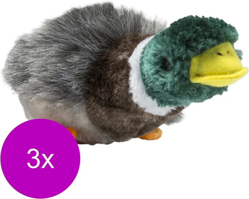 Jachteend Pluche Met Pieper - Hondenspeelgoed - 3 x 34x14x14 cm Groen Bruin fra Adori i Grå – produktbillede