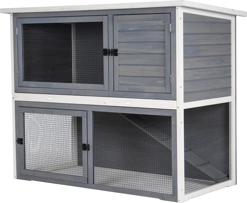 Konijnenhok Ozzy - Dierenverblijf - 140x70x111 cm Lichtgrijs de Adori en Blanc – photo produit