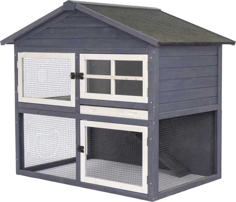 Konijnenhok Raffy - Dierenverblijf - 130x86x112.5 cm Wit de Adori en Gris foncé – photo produit