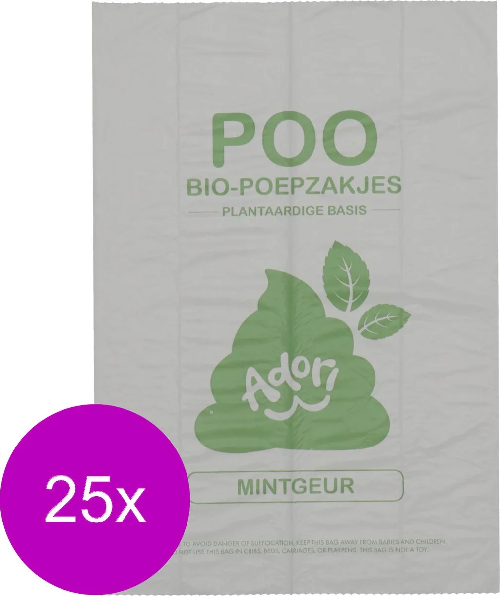 Poo Bio-Poepzakjes - Hondenpoepzakjes - 25 x 22x32 cm 1x15 Zakjes Mintgeur van Adori in Wit – productfoto