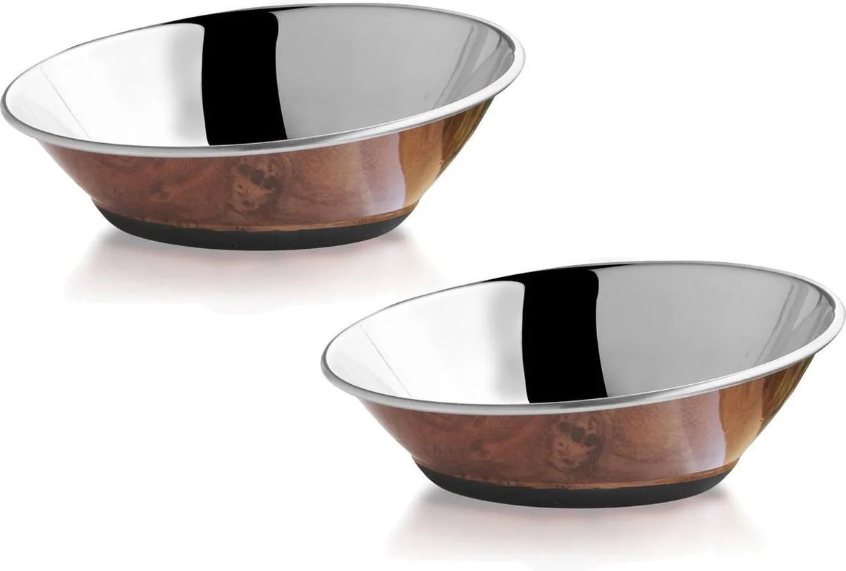 Rvs Voerbak Non-Slip S - Kattenvoerbak - 2 x 15.5 cm van Adori in Bruin – productfoto