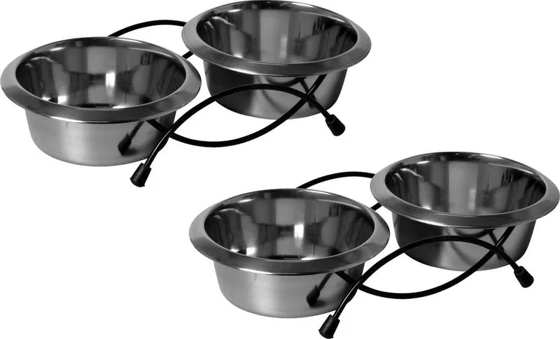 Standaard Met 2 Bakken - Hondenvoerbak - 2 x 30x15x8 cm Hond by Adori in Rvs – product photo