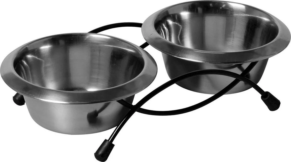 Standaard Met 2 Bakken - Kattenvoerbak - 24x12x6 cm Kat van Adori in Rvs – productfoto