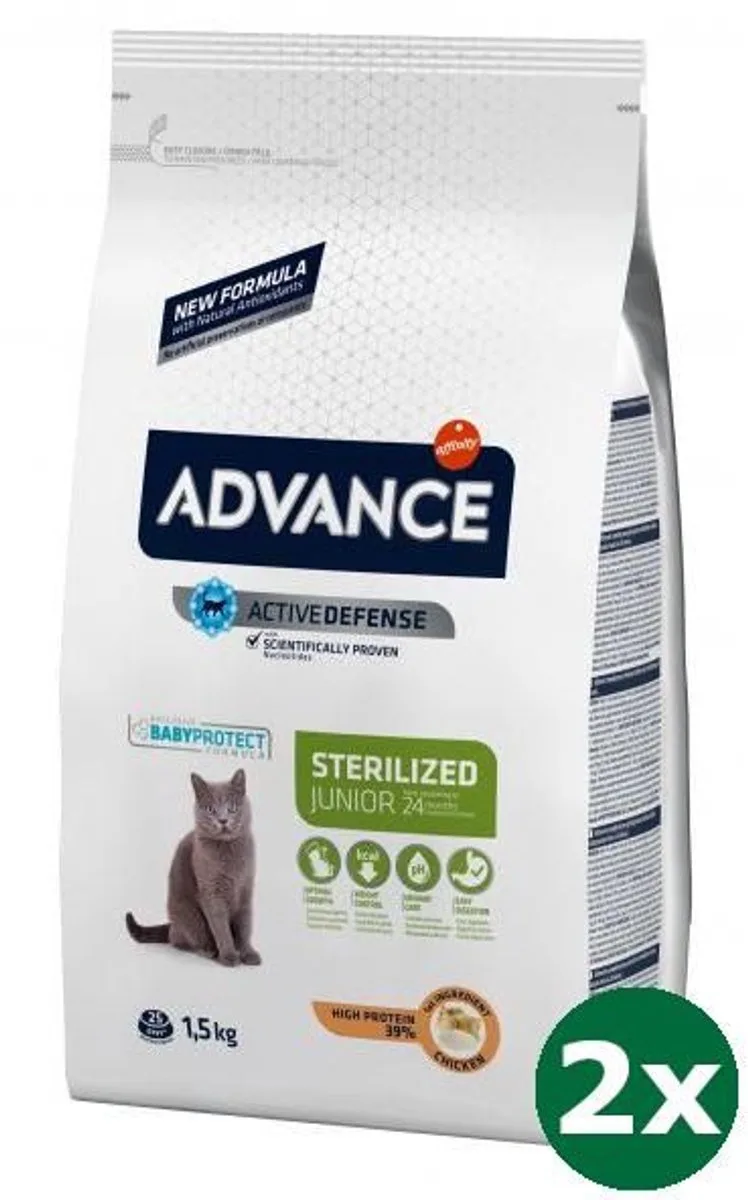 cat junior sterilized chicken kattenvoer 2x 1,5 kg von Advance – Produktfoto