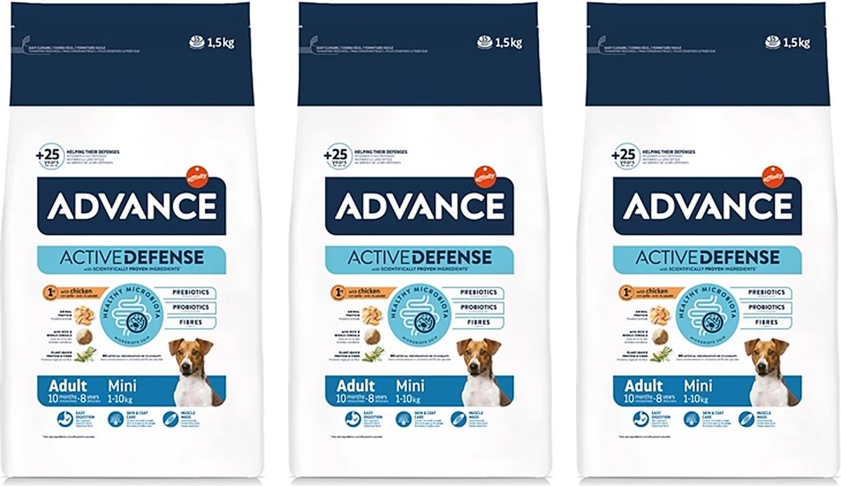 Hondenvoer Mini Adult - Compleet Hondenvoer Met Kip 1.5kg - 3 stuks - Multipack van Advance – productfoto