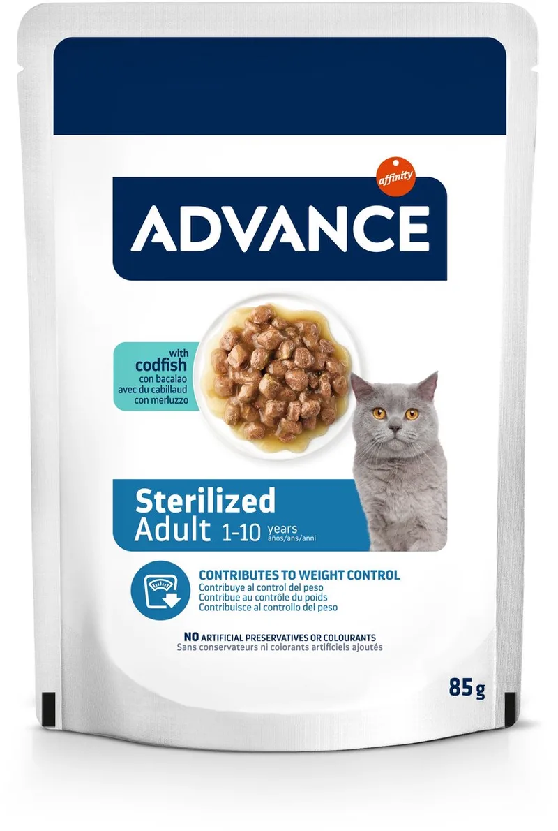 Kattenvoer Natvoer Advance - Gesteriliseerd Kabeljauw - 12x85g, Met Omega 3, Voor Gezonde Vacht von Advance – Produktfoto