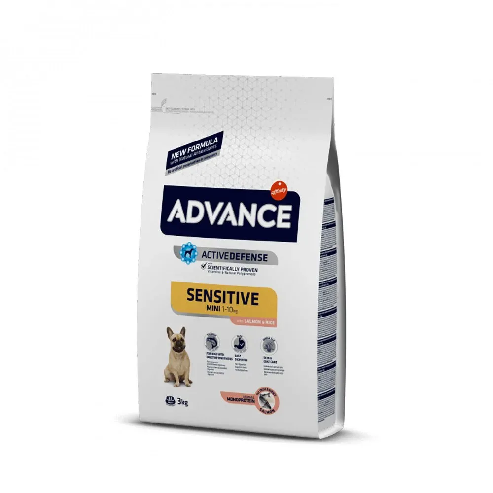 Sensitive droogvoer met zalm en rijst voor volwassen minihonden 3 Kg by Advance – product photo