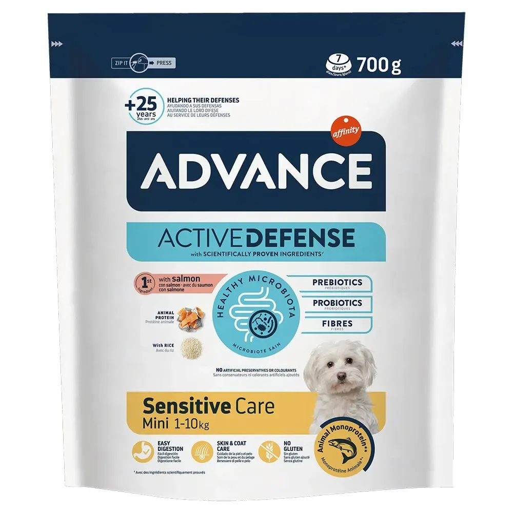 Sensitive droogvoer met zalm en rijst voor volwassen minihonden 700 GR by Advance – product photo