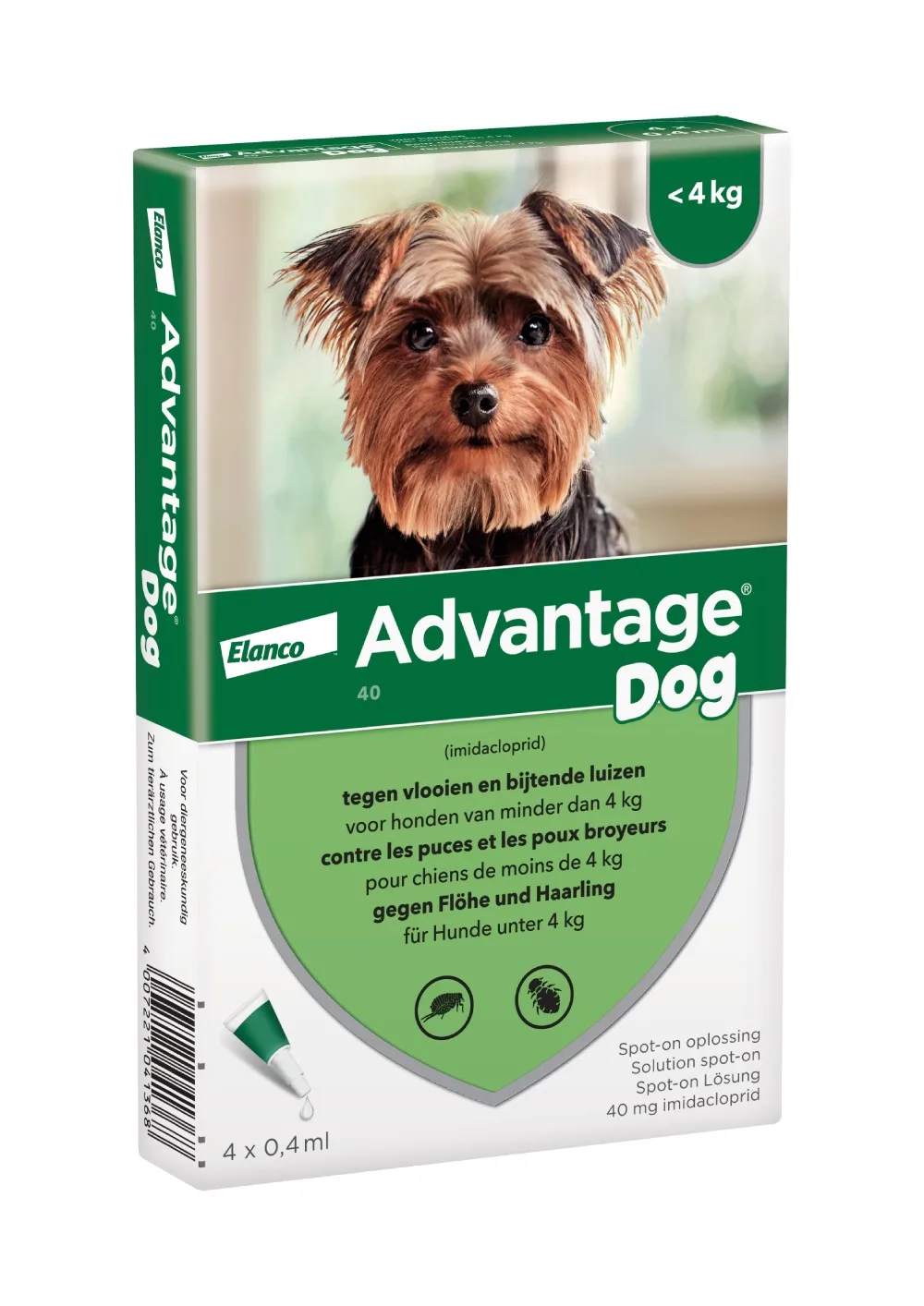 AdvantageÂ 40 voor honden van minder dan 4 kg 4 Pipetten - BE de Advantage – photo produit