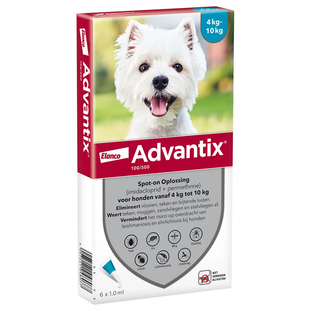 6 Pipetten Advantix® 100/500 voor honden van 4-10kg - BE van Advantix – productfoto