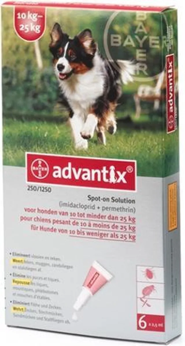 Advantix 250/1250 Anti vlooienmiddel en tekenmiddel Hond - 6 pipetten