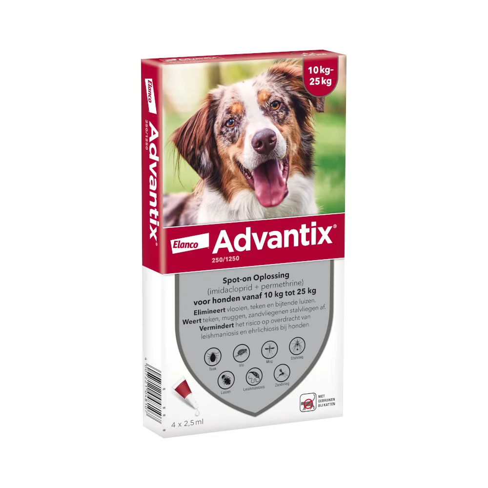 Advantix® 250/1250 Spot-On Solution voor Honden 10 - 25 kg - 4 Pipetten x 2,5 ml - BE by Advantix – product photo