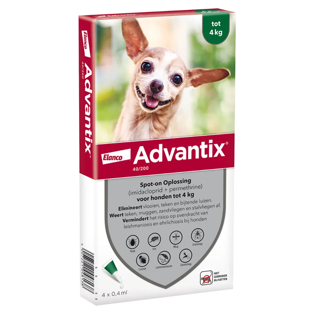 AdvantixÂ 40/200 Spot-on Solution voor honden 4 Pipetten x 0,4ml - NL van Advantix – productfoto
