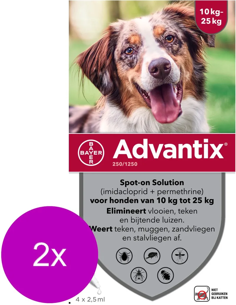 Bayer Advantix Vlooien & Teken Pipetten - Hond 10 tot 25kg - 2 x 4 stuks von Advantix – Produktfoto