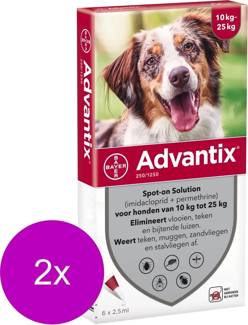 Bayer Advantix Vlooien & Teken Pipetten - Hond 10 tot 25kg - 2 x 6 stuks by Advantix – product photo