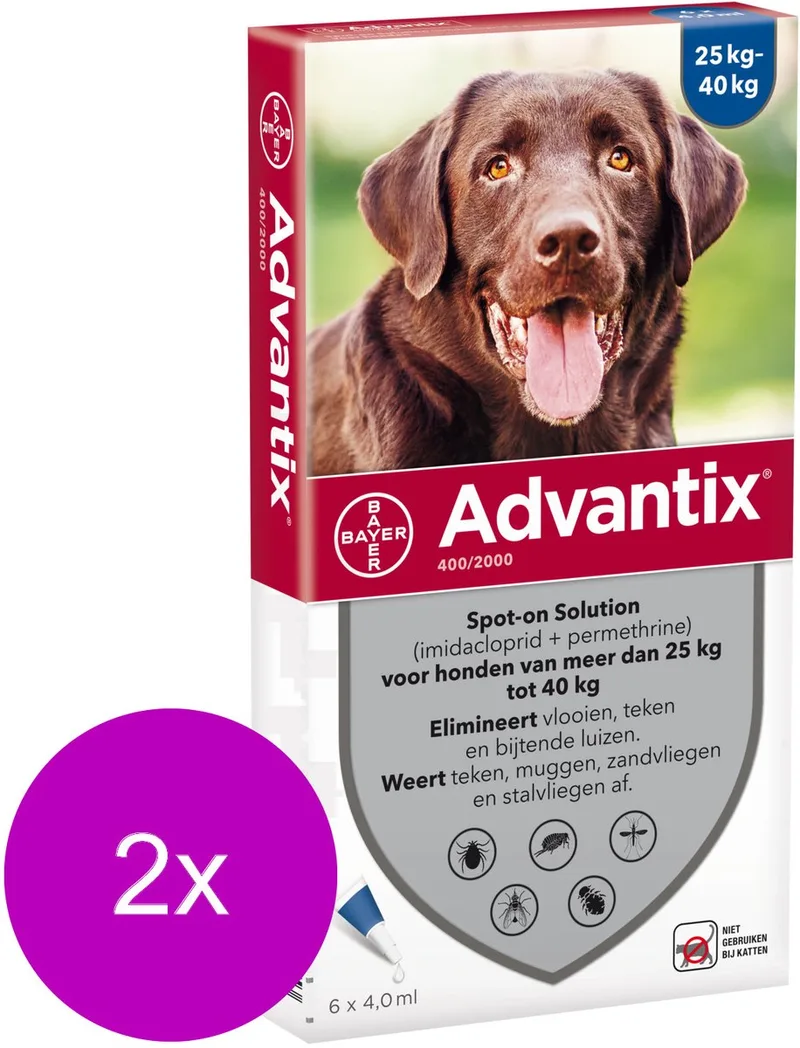 Bayer Advantix Vlooien & Teken Pipetten - Hond 24 tot 40kg - 2 x 6 stuks by Advantix – product photo