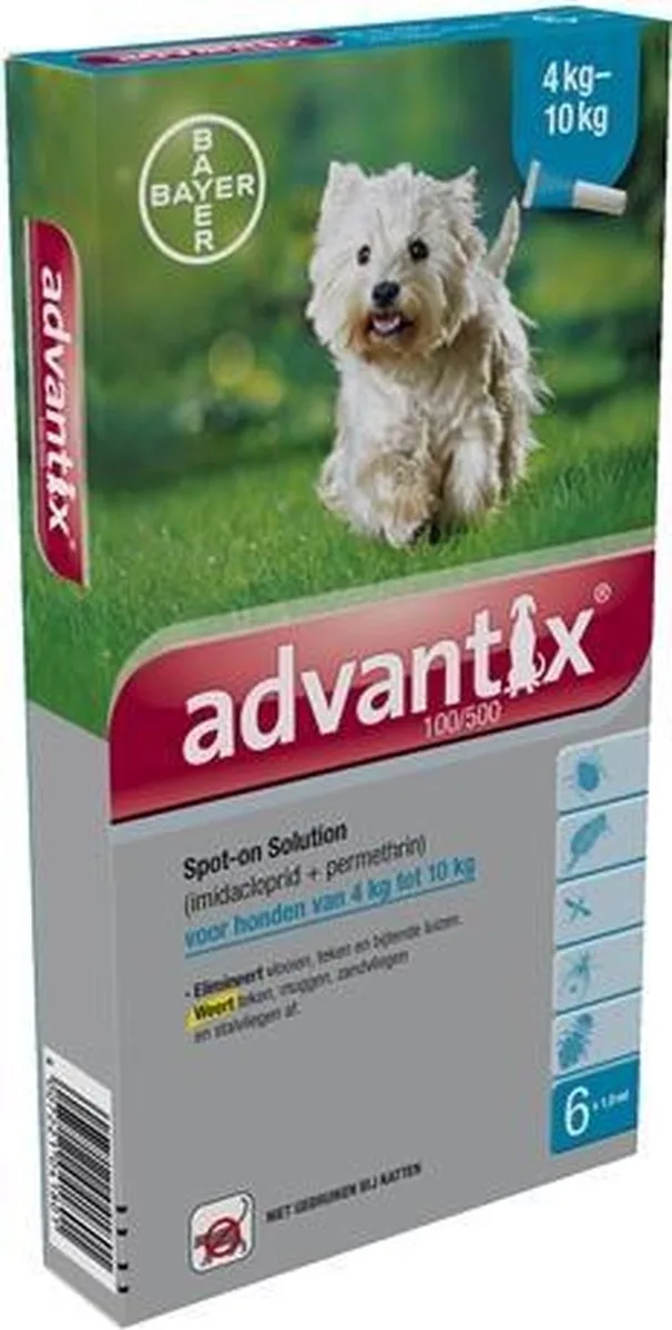 Bayer Advantix Vlooien & Teken Pipetten - Hond 4 tot 10 kg - 6 stuks