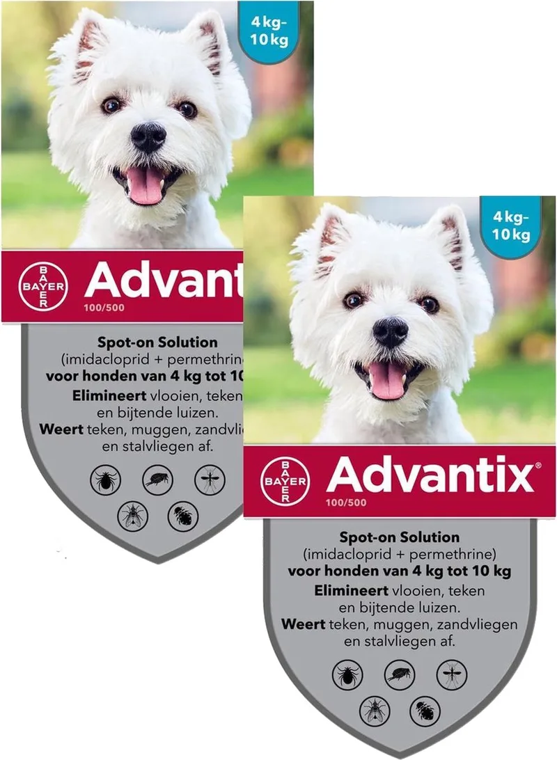 Bayer Advantix Vlooien & Teken Pipetten - Hond 4 tot 10kg - 2 x 6 stuks von Advantix – Produktfoto
