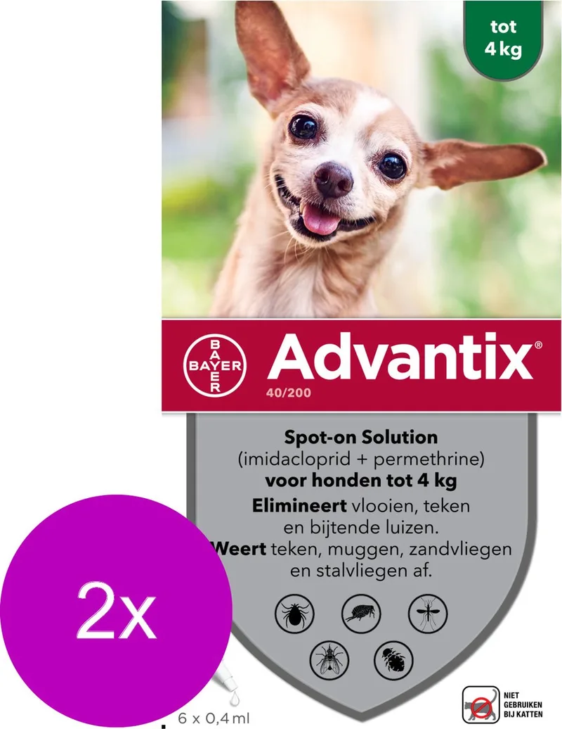 Bayer Advantix Vlooien & Teken Pipetten - Hond tot 4kg - 2 x 6 stuks by Advantix – product photo