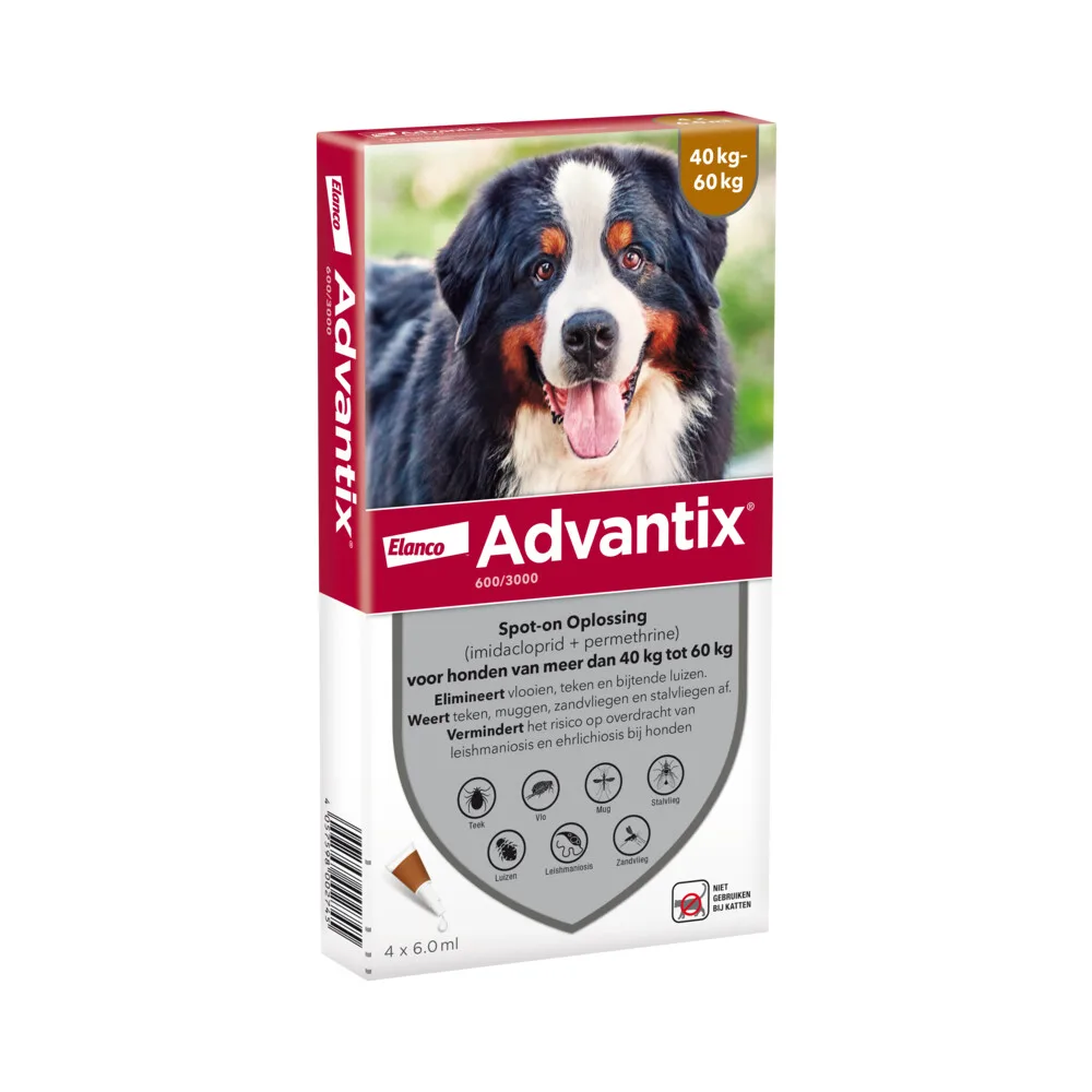 Spot On 600 Anti Vlooien en Teken Druppels Hond 40 - 60 kg 4 pipetten van Advantix – productfoto