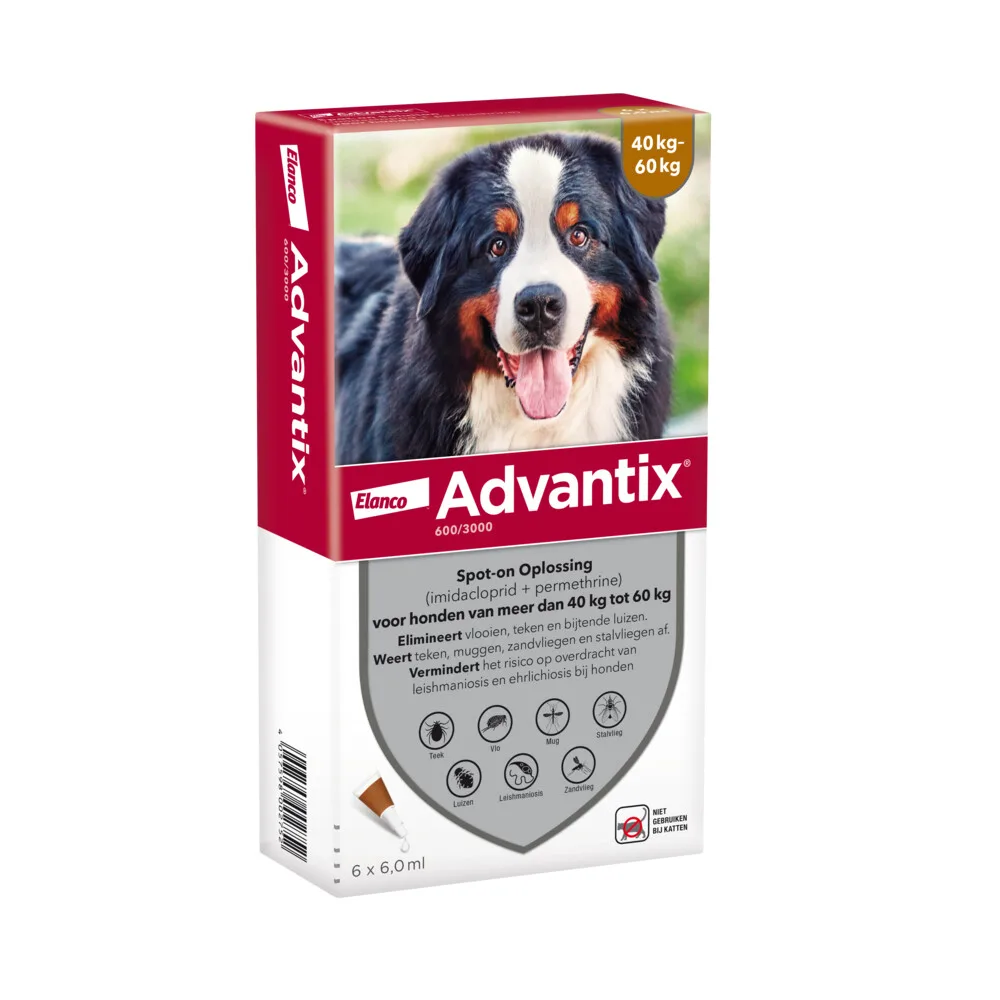 Spot On 600 Anti Vlooien en Teken Druppels Hond 40 - 60 kg 6 pipetten van Advantix – productfoto