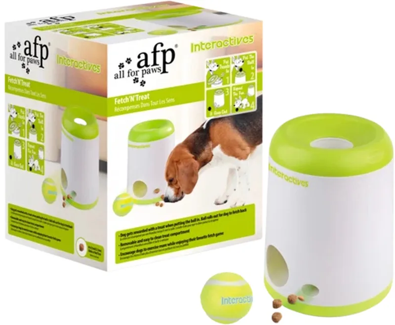 Fetch’N’Treat – Interactief Speeltje voor Honden – Ballenwerper - Apporteerspeelgoed – Beloningssysteem – Inclusief Tennisbal fra AFP i Hvid – produktbillede