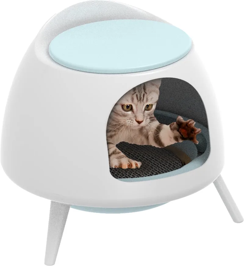 Lifestyle4Pets - Cat Hideaway Playstation - Heerlijk speelhuisje voor katten – Kattenspeelgoed met kartonnen krabmat – kattenmand – H52xL43xB40cm – Wit/blauw von AFP in Weiß – Produktfoto