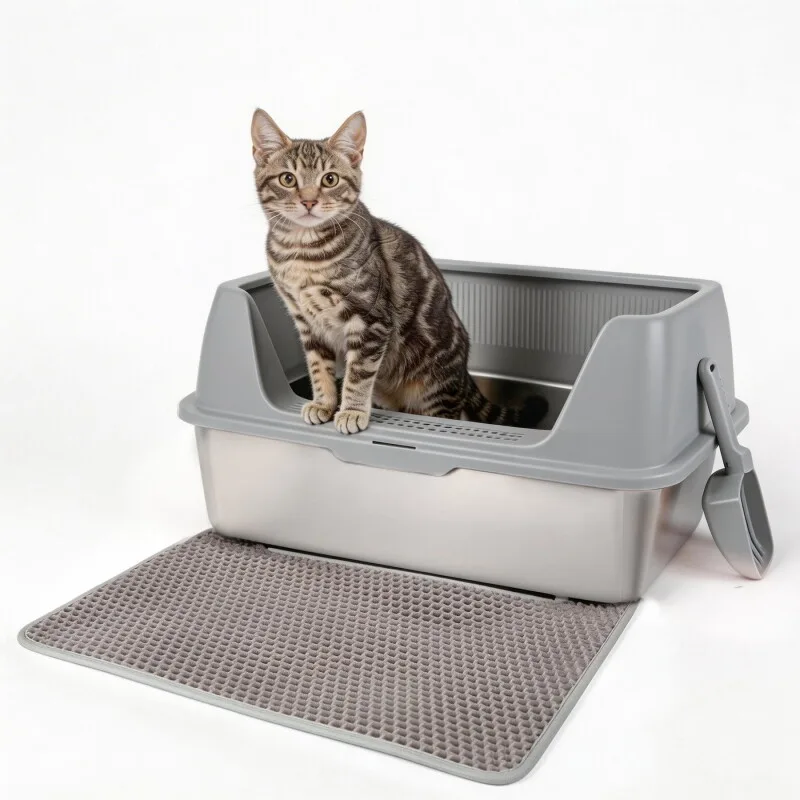 Edelstahl-Katzentoilette mit Streumatte & Schaufel grau de All For Paws en Regular – photo produit
