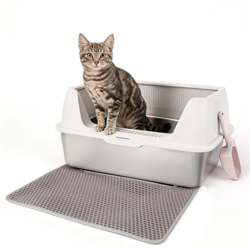 Edelstahl-Katzentoilette mit Streumatte & Schaufel sand de All For Paws en Regular – photo produit