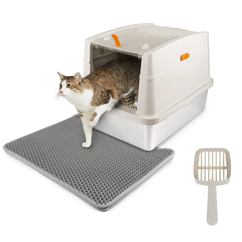 Edelstahl Katzentoilette mit Vorleger & Schaufel van All For Paws in Sand, Regular – productfoto