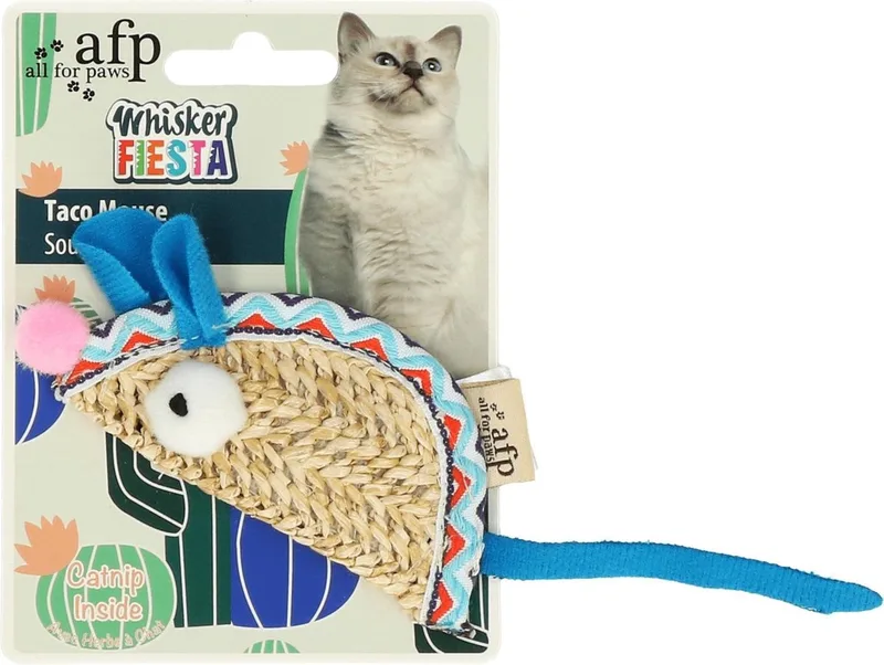 Whisker Fiesta Taco Mouse - Kattenspeelgoed - 9X5X9.5 cm Multi-Color de All For Paws en Bleu – photo produit