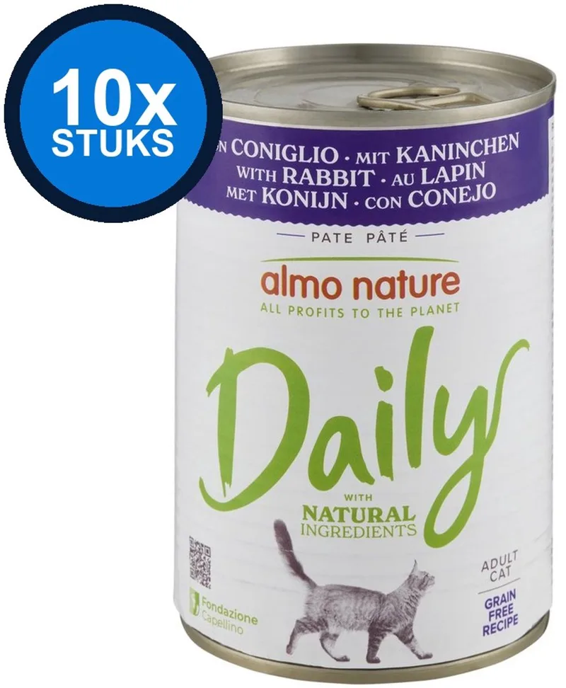 10x Almo Nature Daily - Kattenvoer Natvoer Blik - Konijn - 400g von Almo Nature – Produktfoto