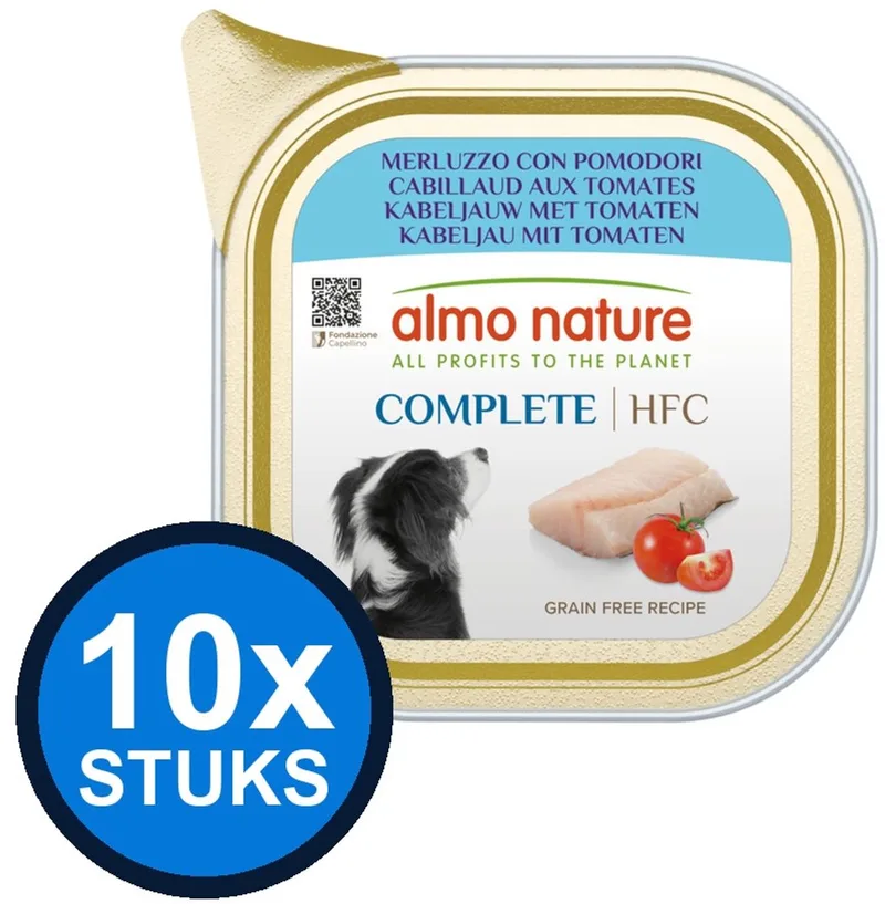 10x Almo Nature HFC - Hondenvoer Natvoer Kuipje - Complete - Kabeljauw & Tomaten - 150g de Almo Nature – photo produit