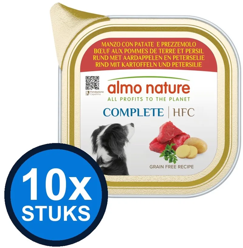 10x Almo Nature HFC - Hondenvoer Natvoer Kuipje - Complete - Rund & Aardappel - 150g fra Almo Nature – produktbillede