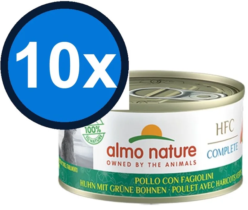 10x Almo Nature HFC - Kattenvoer Natvoer Blik - Complete Graanvrij - Kip & Groene Bonen - 70g de Almo Nature – photo produit