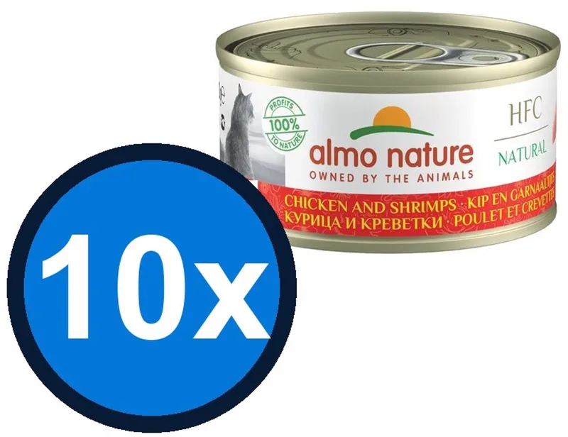 10x Almo Nature HFC - Kattenvoer Natvoer Blik - Natural - Kip & Garnaaltjes - 70g by Almo Nature – product photo