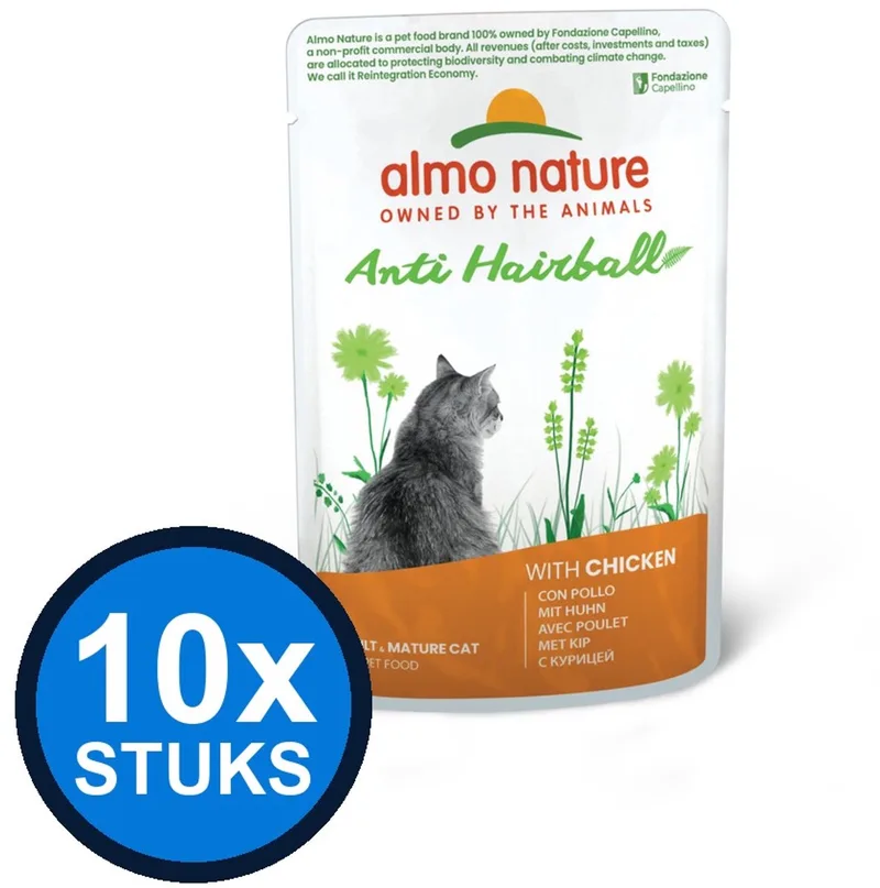 10x Almo Nature Holistic - Kattenvoer Natvoer Maaltijdzakje - Anti-Haarbal - Kip - 70g by Almo Nature – product photo