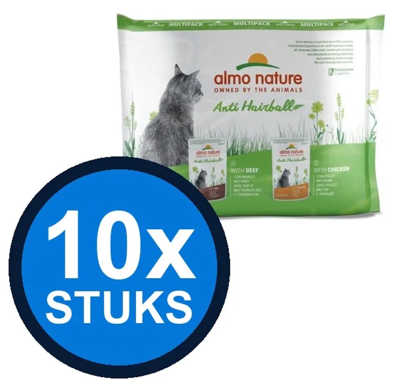 10x Almo Nature Holistic - Kattenvoer Natvoer Maaltijdzakje - Anti-Haarbal - Kabeljauw & Kip - 6x70g fra Almo Nature – produktbillede