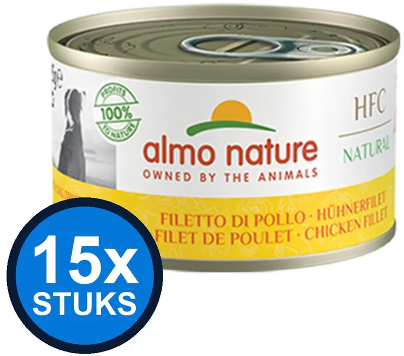 15x Almo Nature HFC - Hondenvoer Natvoer Blik - Natural - Kipfilet - 95g von Almo Nature – Produktfoto