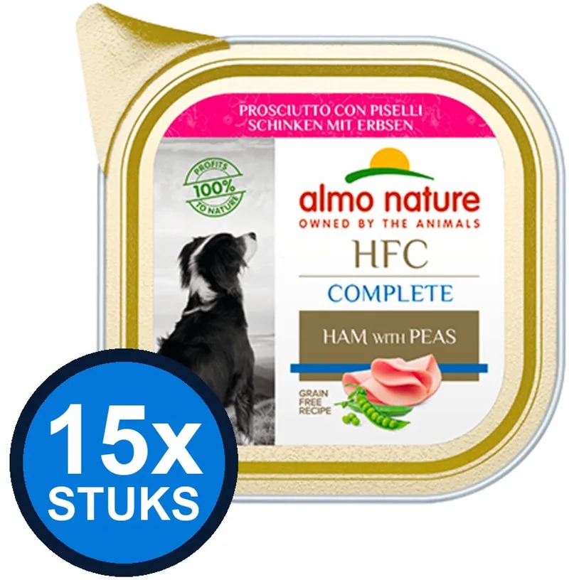 15x Almo Nature HFC - Hondenvoer Natvoer Kuipje - Complete - Ham & Erwten - 85g från Almo Nature – produktbild