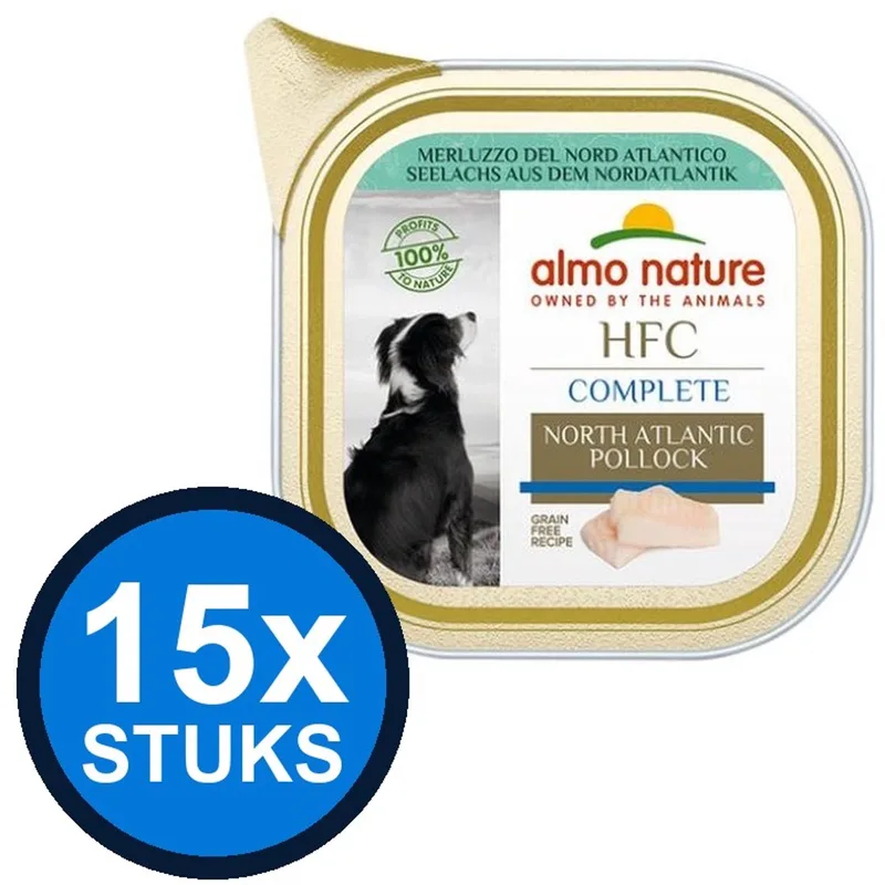 15x Almo Nature HFC - Hondenvoer Natvoer Kuipje - Complete - Noord Atlantische Pollock - 85g de Almo Nature – photo produit